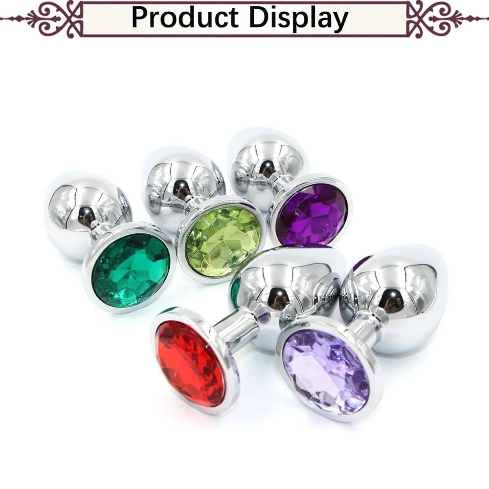 3-Piece Stainless Steel Jewel Butt Plug Set (Small, Medium, Large)