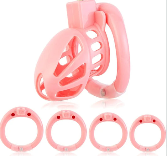Male Chastity Device Cock Cage - UTIMI Lightweight Vertical Invisible Lock Chastity Cage for Men with 4 Active Rings & 2 Keys Adult Sex Toys for Male Penis Exercise and Abstinence | Pink | Large Size