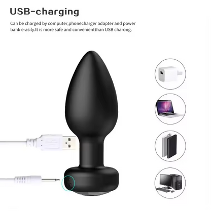 Remote Controlled Vibrating Anal Butt Plug USB Rechargeable, None Lighting Base Jewel Crystal Design