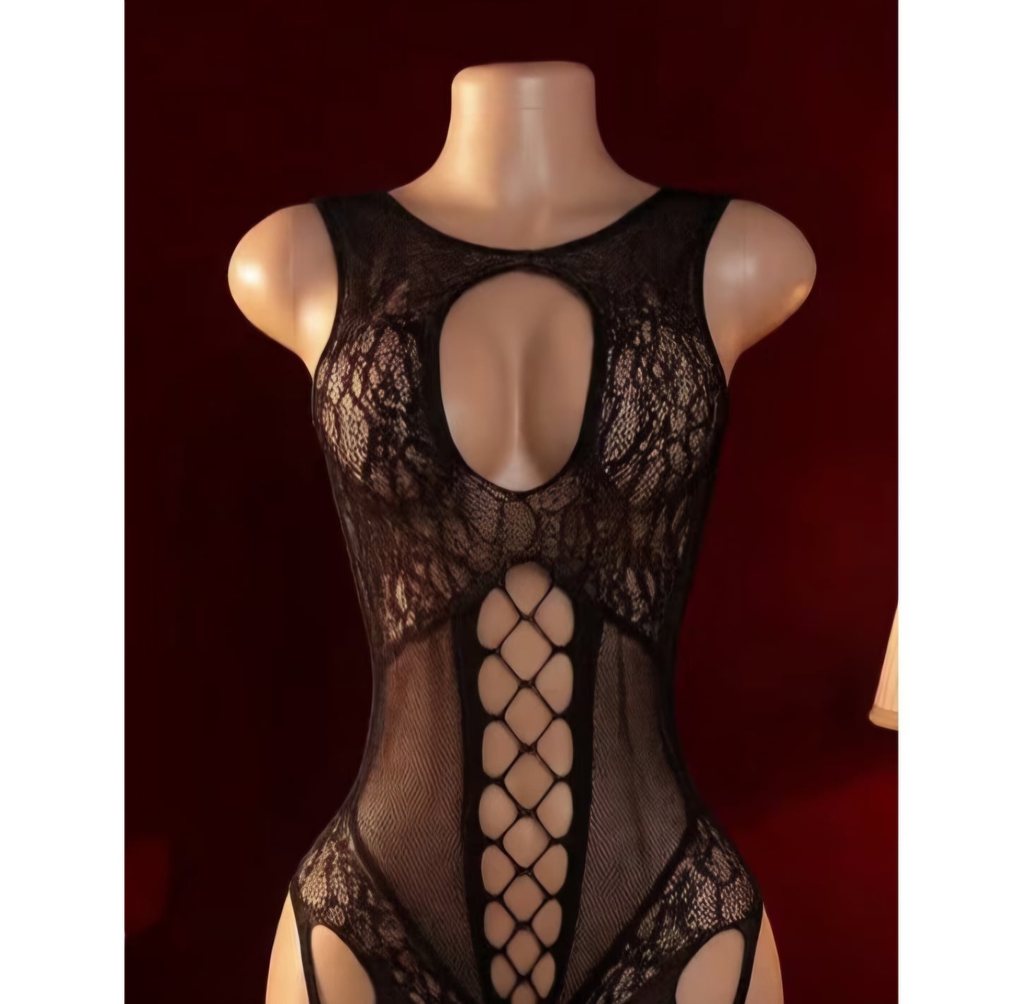 Sexy Cut Out Mesh Bodystocking for Women – Floral Fishnet One-Piece Lingerie Teddy- One Size