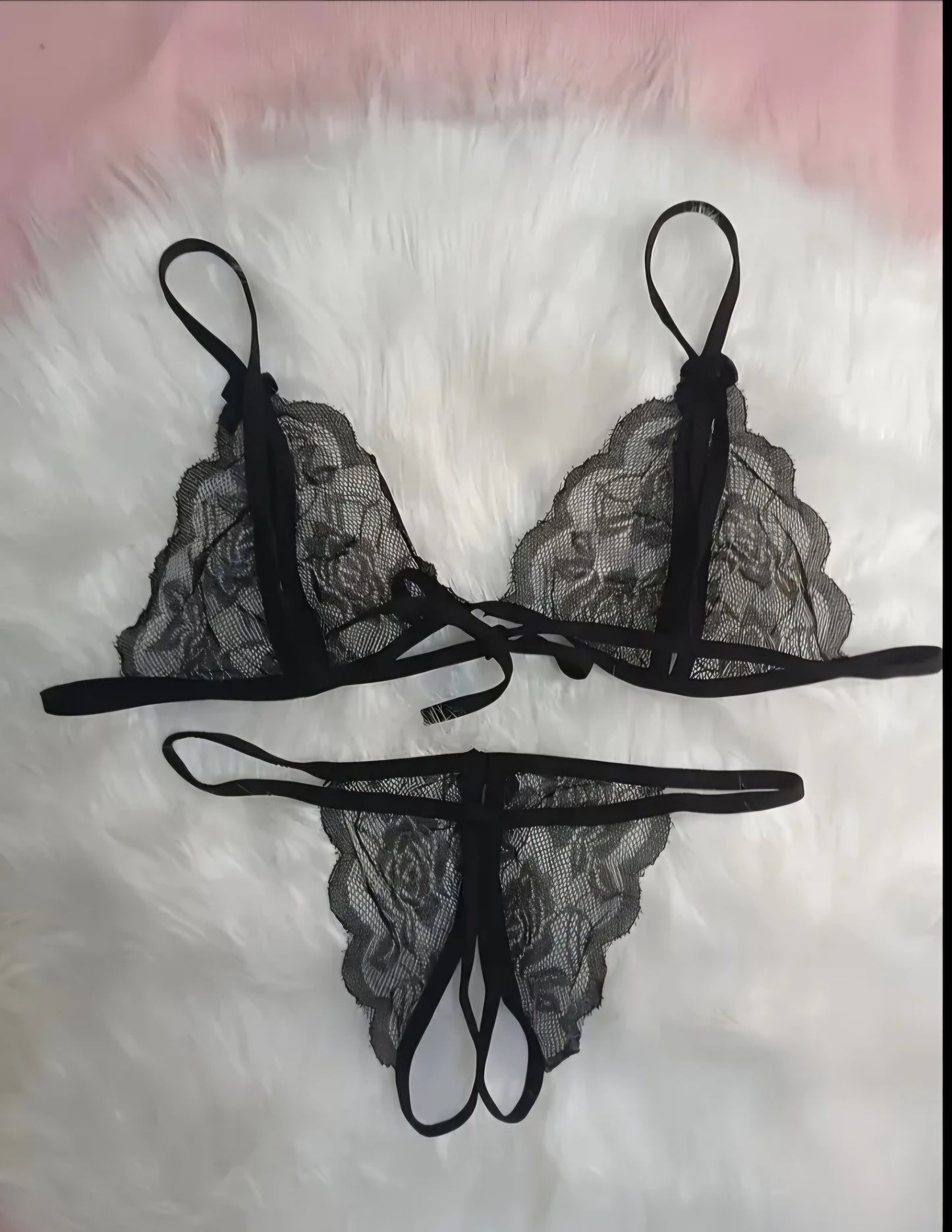 Draft Deep V Transparent Backless Contrast Lace Crotchless Lingerie. Size L