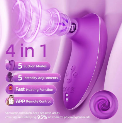 Sucking Vibrator Adult Sex Toys - Heating Rose Sucker APP Remote Control Clitoral Stimulator with 5 * 5 Suction,Waterproof Nipple Massager for Women Female Couples Solo/Partner Play SF