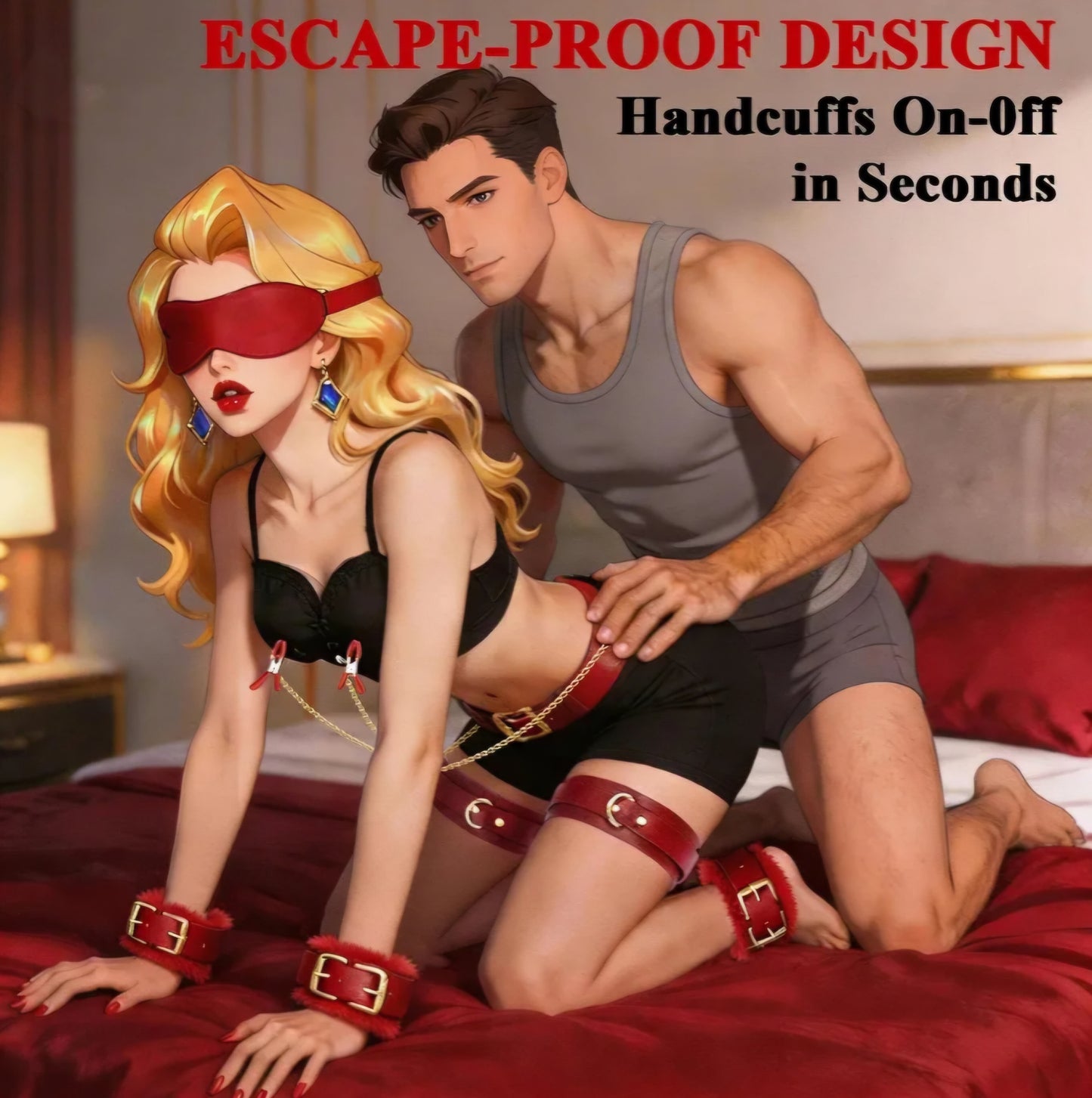 Sex Bondage BDSM Kit 15PCS – Adjustable Bondage Restraints Set with Nipple Clamps, Handcuffs, Ankle & Thigh Cuffs, Waist Belt, Eyepatch, Cross Strap SM Games Adult Sex Toys for Couples Men Women AMA