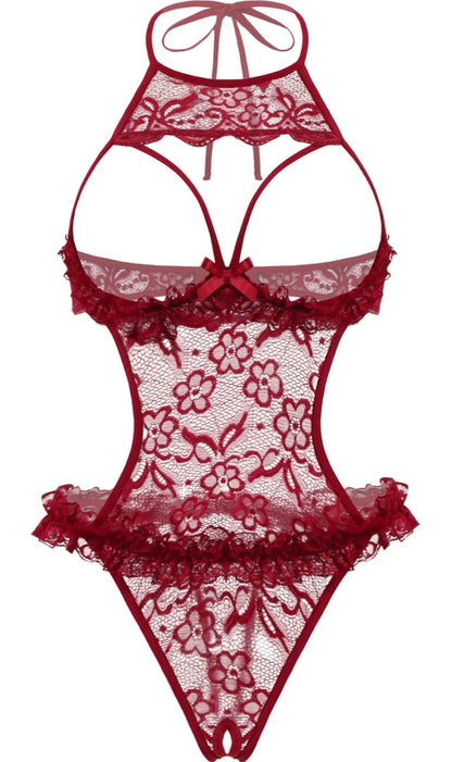 Avidlove Sexy Lingerie for Women Halter Neck One Piece Teddy Bodysuit Lace Mini Babydoll Sleepwear Size XL AMA