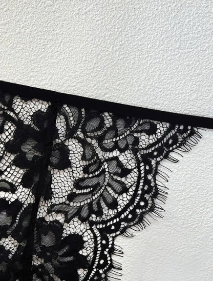 🖤 Flirtatious 3-Piece Black Eyelash Lace Lingerie Set - Size L 🖤