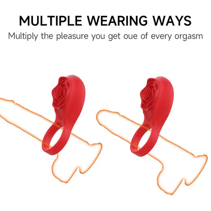 Rose-Shaped App-Controlled Vibrating Cock Ring Penis Ring with Clitoral Massager