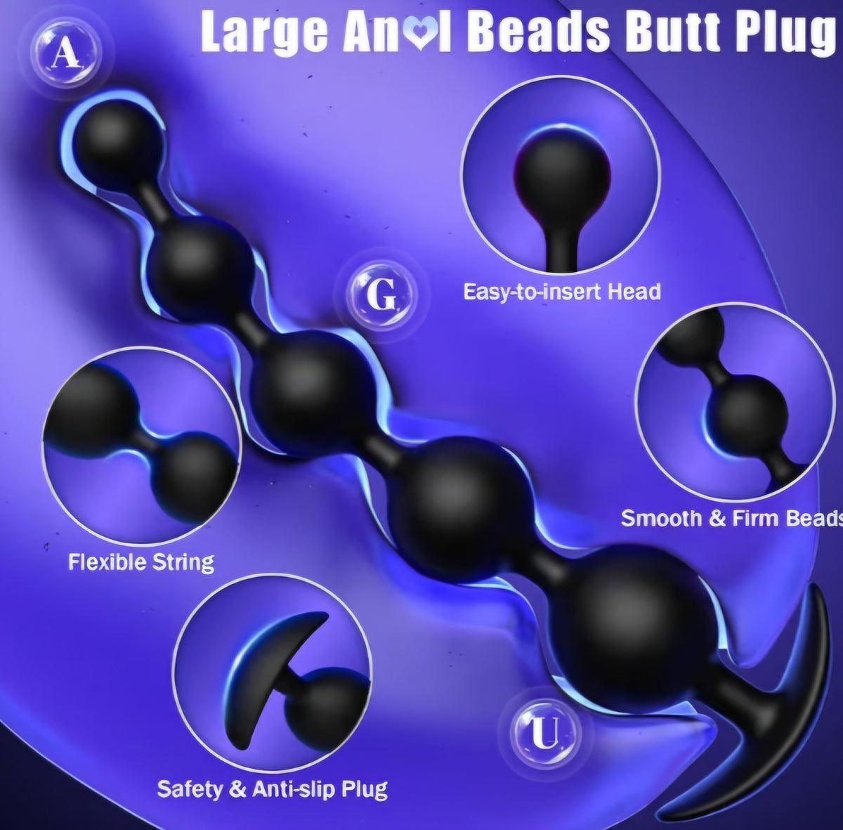 Anal Beads Butt Plug Anal Toys - 9.8" Long ButtPlug 1.8" Diameter Large Silicone Beads with 5 Gradient Anal Trainer, Flexible Prostate Massager Sex Toys for Men & Couple (Opp Bag) AMA
