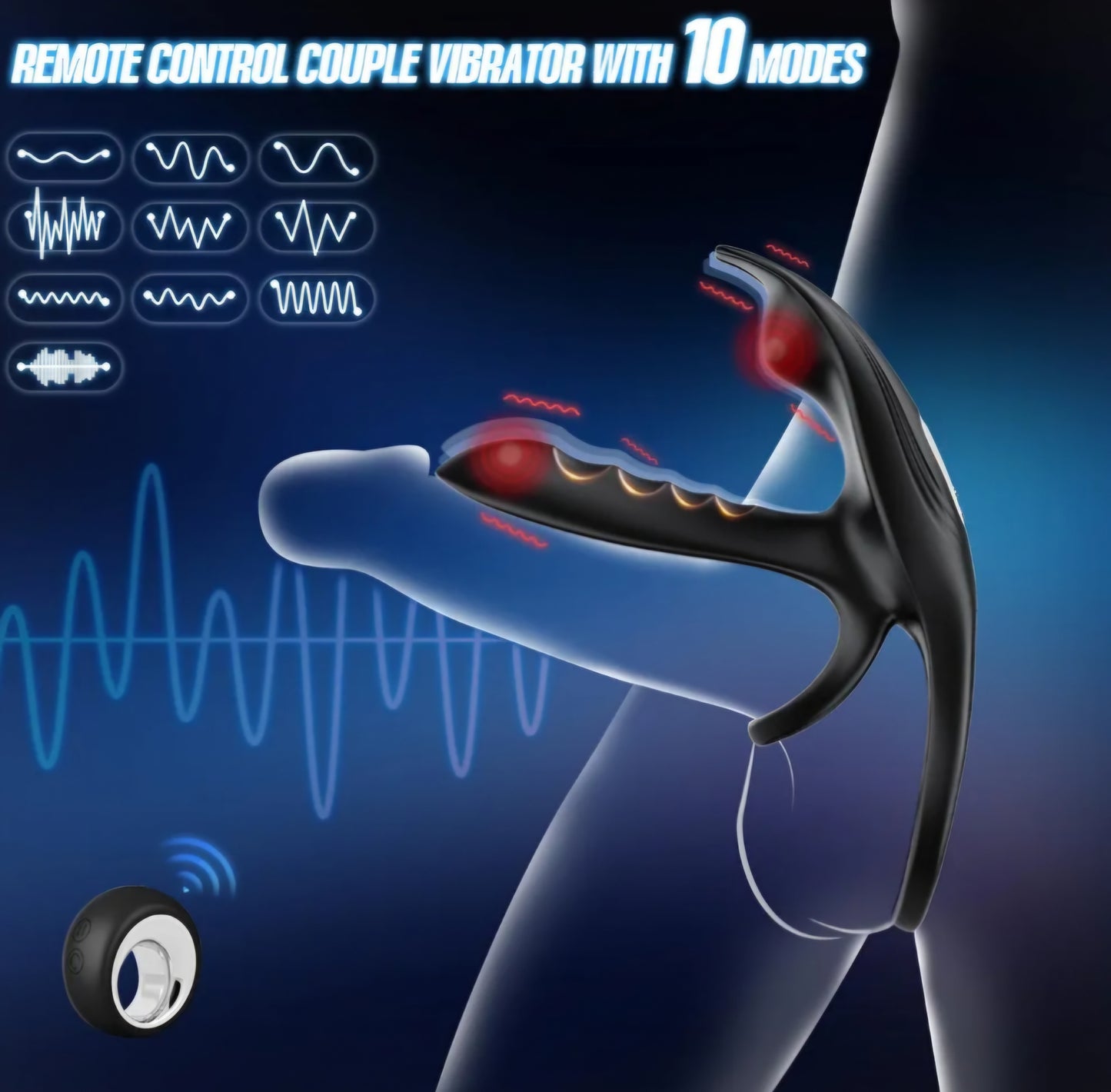 Vibrating Cock Ring, 3 in 1 Silicone Penis Ring with 10 Vibration Modes G-Spot & Clitoral Stimulator, Couple Vibrator Rechargeable Waterproof Adult Sex Toys with Remote Control for Men or Couples Play