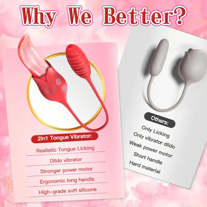 Vibrator Tongue Sex Toys for Women - 2 in 1 Realistic Tongue Vibrators with 10 Licking Clitoral & 10 Vibration Modes, Ultra-Soft Flexible Clit Stimulator Licker, Adult Toy for Female Couple Games