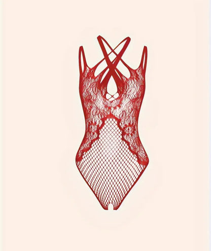 Red Hollow Design Erotic Bodysuit Lingerie ❤️‍🔥 - One Size