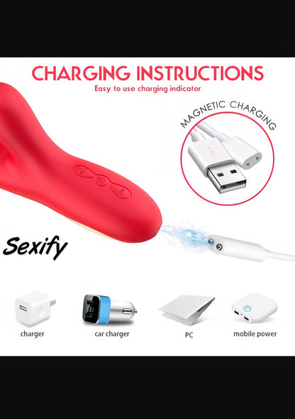 Flapping Sucking Vibrator G Spot Dildo Sex Toy for Women Rabbit Clit Stimulator Wand Vibrator Massager with 7 Tongue Slapping Finger 7 Vibration Suction Pulse Modes for Vaginal Anal Stimulation Waterproof Female Adult Sex Toy (Red)