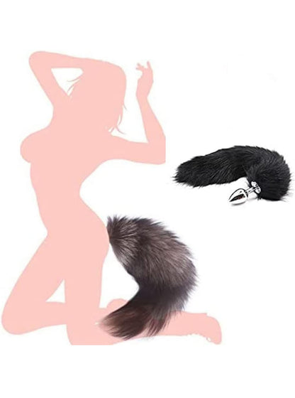 Sexy Fox Tail Cosplay Medium [3.4cm width] Anal Plug Anal Butt Plug Adult Sex Toys for Women Men Couple Stainless Steel Anal Plug (Black, Pink, Purple, Red)