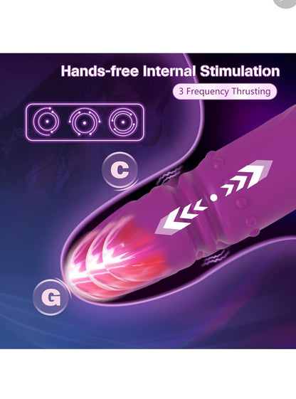 Dildo Vibrator Adult Sex Toys - 4 in 1 Sexual Tool with 4 Double-Tongue Licking & 4 Vacuum Sucking & 4 Vbriating & 3 Thrusting Modes, Anal G Spot Clitoral Nipple Vibrators for Couples Women (Purple)