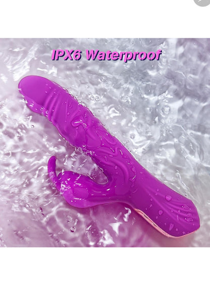 Vibrator Thrusting Dildo with Rotating Rolling Beads, Rabbit Vibrator with 7 Vibration Modes & 7 Rotating Modes, Adult Female Sex Toys for G Spot Clitoral Bring Dual Pleasure, Purple