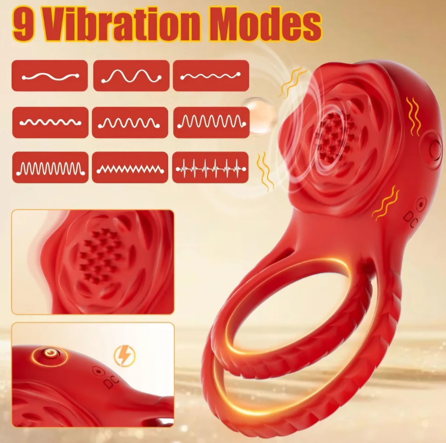 Vibrating Cock Ring Penis Sleeve with Rose Sex Toys, APP Control Penis Ring Vibrator Couples Adult Sex Toys for Men Women, 9 Vibrations Clitoris Vibrator AMA