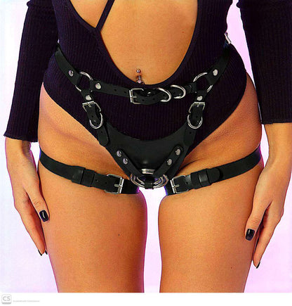 Premium Adjustable O-Ring Strap-On Harness Panty with Thigh Garters