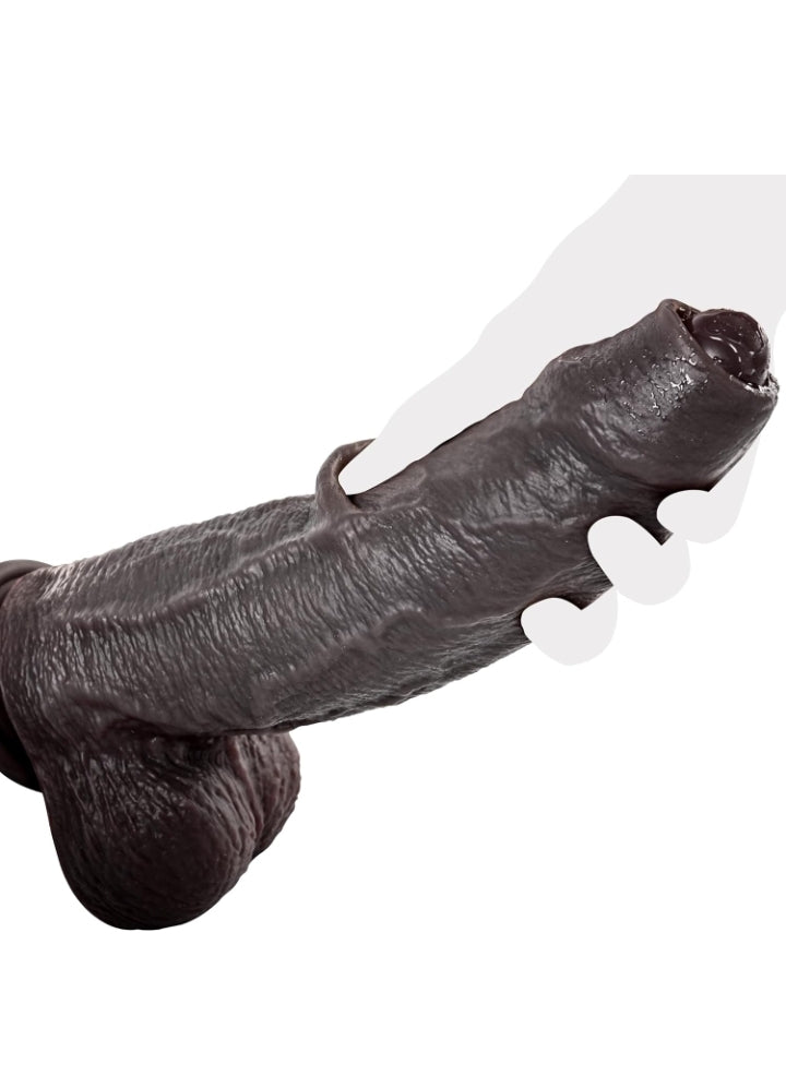 2.4IN Diameter Huge BBC Uncut Dildo, Realistic Big Black Dildo with Movable Foreskin, Real Skin Thick Fake Penis G-Spot Stimulation Adult Sex Toys for Men/Women for Anal Play with Strong Suction Cup