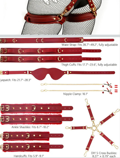 Sex Bondage BDSM Kit 15PCS – Adjustable Bondage Restraints Set with Nipple Clamps, Handcuffs, Ankle & Thigh Cuffs, Waist Belt, Eyepatch, Cross Strap SM Games Adult Sex Toys for Couples Men Women AMA