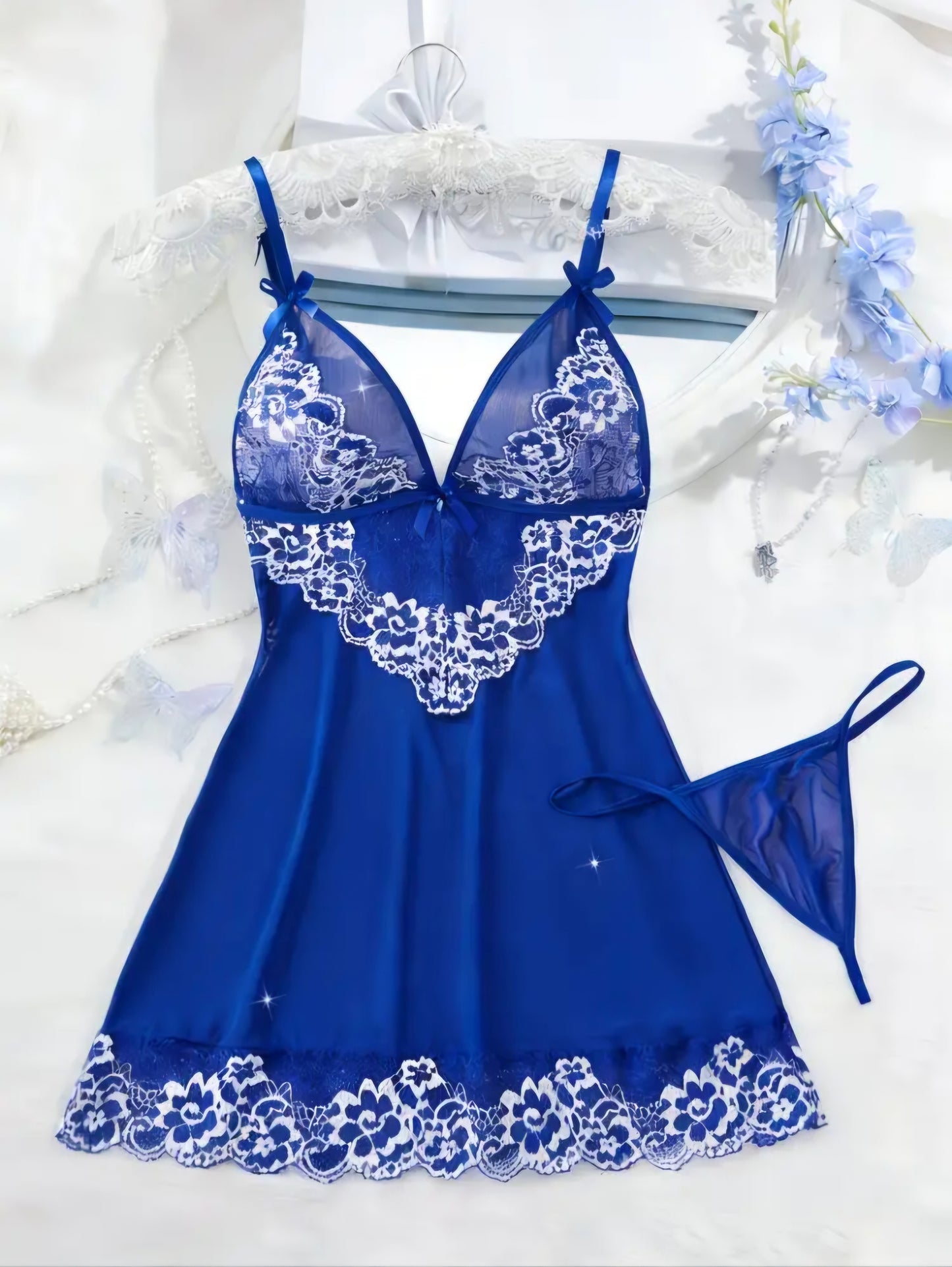 Royal Blue Lace Nightdress Set – Size M AMA