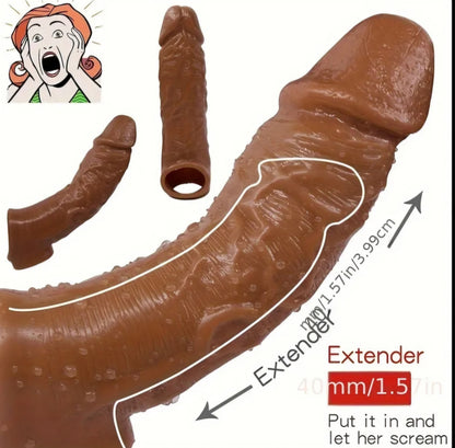 Textured Silicone Performance Sleeve – Enhancing Extender for Couples – Ribbed & Studded Design – Dark Brown 1.57 Inch Extension