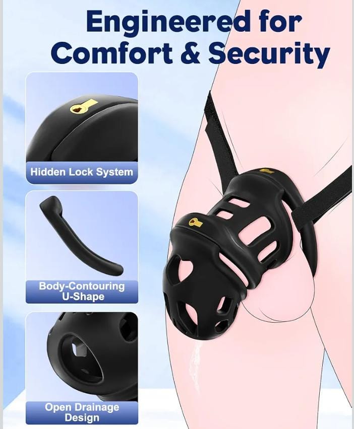 Male Chastity Cage with Elastic Belt, Adjustable Fit, 4 Ring Sizes
3D Printed Lightweight Penis Cage with Invisible Lock, Breathable Comfort Fit Chastity Device for Men bondage gear Sex Toys