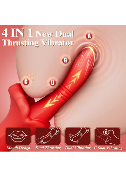 Thrusting Vibrator Sex Toys for Women - Adult Toys G Spot Vibrators with 10 Thrusting 10 Vibrating 10 Clitoral Vibration, Female Nipple Stimulator Double Dildo Rabbit Adult Sex Toys & Games for Couple