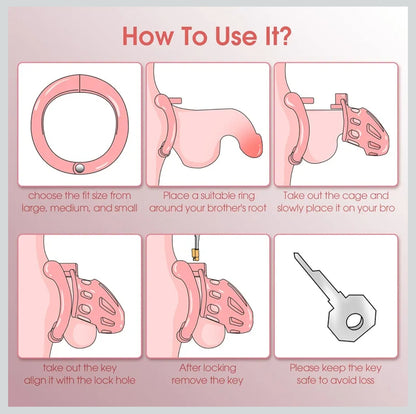 Male Chastity Device Cock Cage - UTIMI Lightweight Vertical Invisible Lock Chastity Cage for Men with 4 Active Rings & 2 Keys Adult Sex Toys for Male Penis Exercise and Abstinence | Pink | Large Size