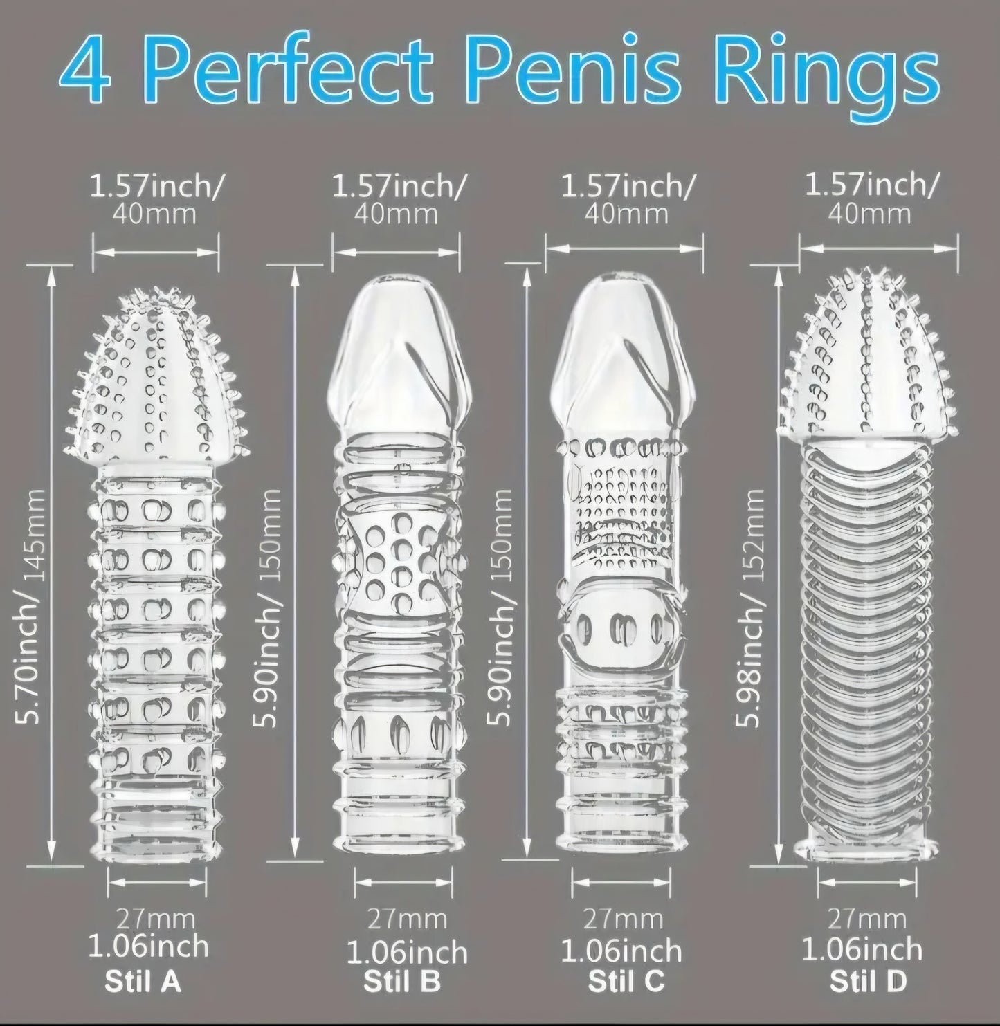 4 Pcs Reusable Penis Sleeves - Texture, Sensation, and Shared Pleasure