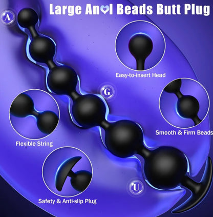 Large Anal Beads Anal Sex Toy - 6 Gradient Size for Depth Anal Training, 2" Max Diameter & 12.8" Long, Flexible Silicone Butt Plug & Prostate Massager Sex Toy for Men, Couples SF