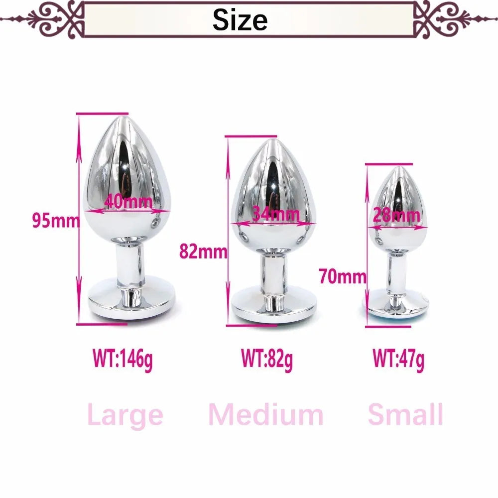 3-Piece Stainless Steel Jewel Butt Plug Set (Small, Medium, Large)