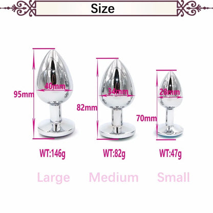 3-Piece Stainless Steel Jewel Butt Plug Set (Small, Medium, Large)