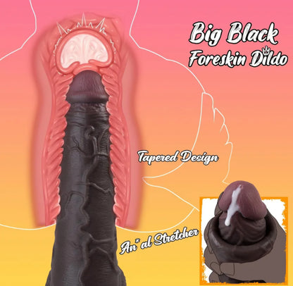 XXL Big Black Dildo with Moveable Foreskin, 7.4'' Girth BBC Huge Thick Dildo Sex Toy for Men Gay Women, Realistic Silicone Dildos with Powerful Suction Cup, Lifelike Uncut Dildos for Anal Vagina