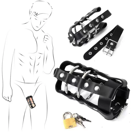 Premium Faux-Leather Male Chastity Cage – Adjustable Locking Cage with Metal Rings & Padlock (Available June 13th)