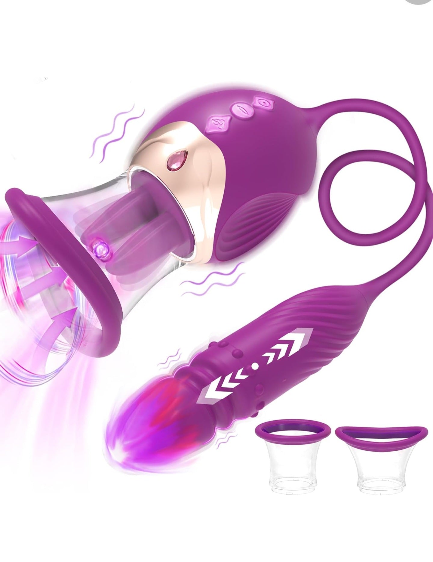 Dildo Vibrator Adult Sex Toys - 4 in 1 Sexual Tool with 4 Double-Tongue Licking & 4 Vacuum Sucking & 4 Vbriating & 3 Thrusting Modes, Anal G Spot Clitoral Nipple Vibrators for Couples Women (Purple)