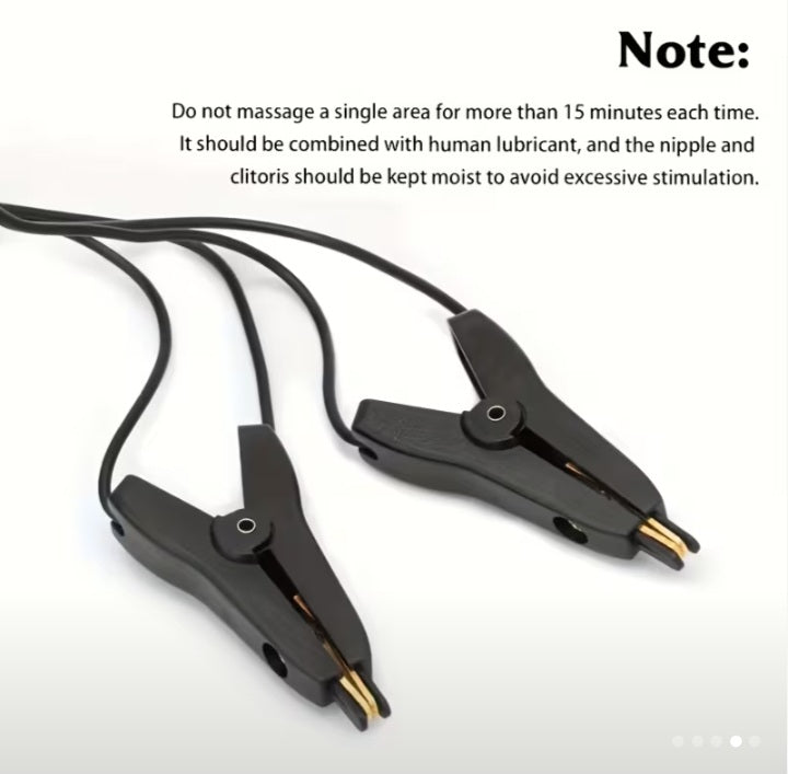 4-Piece Electric Shock Pulse Stimulation Kit with Nipple Clips, Metal Plug, and Digital Power Unit