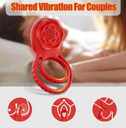 Vibrating Cock Ring Penis Sleeve with Rose Sex Toys, APP Control Penis Ring Vibrator Couples Adult Sex Toys for Men Women, 9 Vibrations Clitoris Vibrator AMA