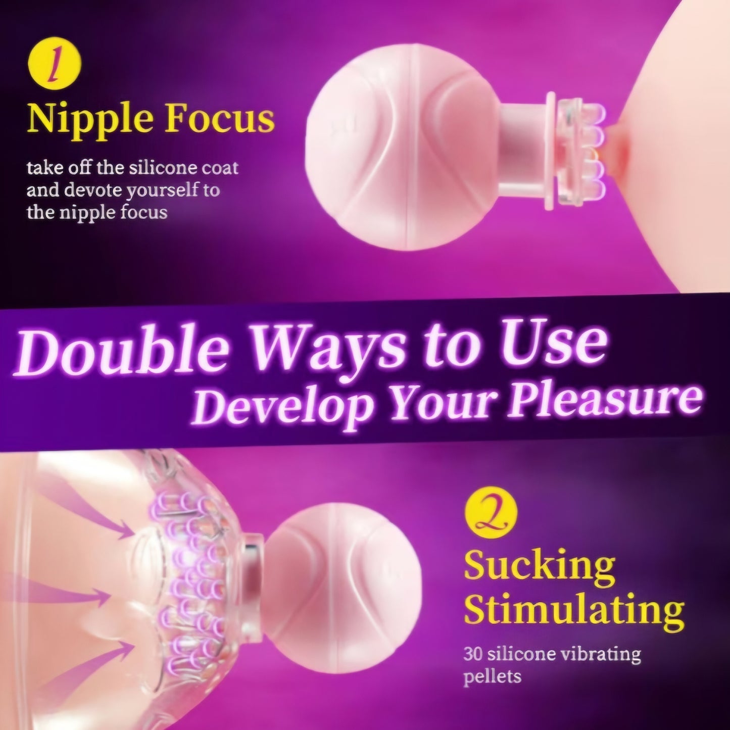 Sex Toys Nipple Vibrator for Women - 4 in 1 Nipple Stimulator with 10 Rotating Modes 2 Brushes Heads, Silicone Detachable Nipple Toys Pink Massager Clamps Adult Sex Toy juguetes sexuales