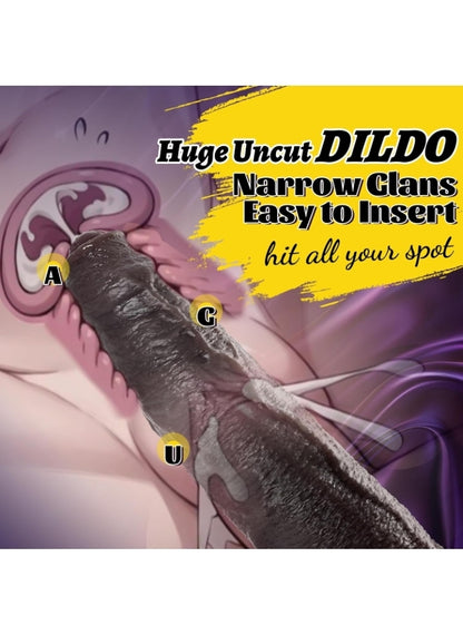2.4IN Diameter Huge BBC Uncut Dildo, Realistic Big Black Dildo with Movable Foreskin, Real Skin Thick Fake Penis G-Spot Stimulation Adult Sex Toys for Men/Women for Anal Play with Strong Suction Cup