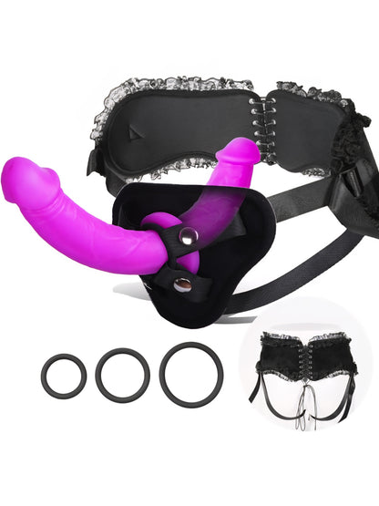 Strap On Dildo Women Sex Toys - Double Dildo Strapon Sided Dildos with Harness, Double Ended Dildos Lesbian Sex Toys for Couple, Long Anal Fantasy Silicone Pegging Sexual Pleasure Tools for Women