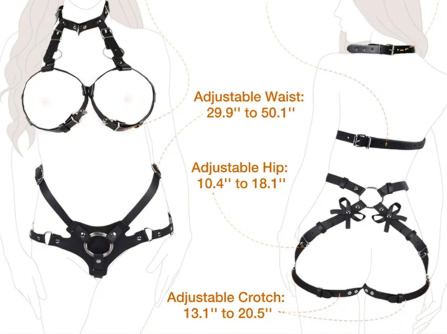 BDSM Bondage Sex Strap Restraint Kit Adult Sex Toy with Sexy Lingerie Breast Harness Strapon, Strap On Harness for Women Pegging Dildo, Adjustable Bondage Gear for Couple Lesbian Gay Vaginal Anal Play