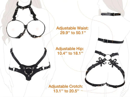 BDSM Bondage Sex Strap Restraint Kit Adult Sex Toy with Sexy Lingerie Breast Harness Strapon, Strap On Harness for Women Pegging Dildo, Adjustable Bondage Gear for Couple Lesbian Gay Vaginal Anal Play