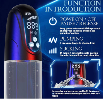 Automatic Penis Enlargement Pump with 4 Pressure Settings & 4 Suction Modes for Men Erection Training and Masturbate Pleasure, Penis Enlarger Growth Extender Pump Waterproof