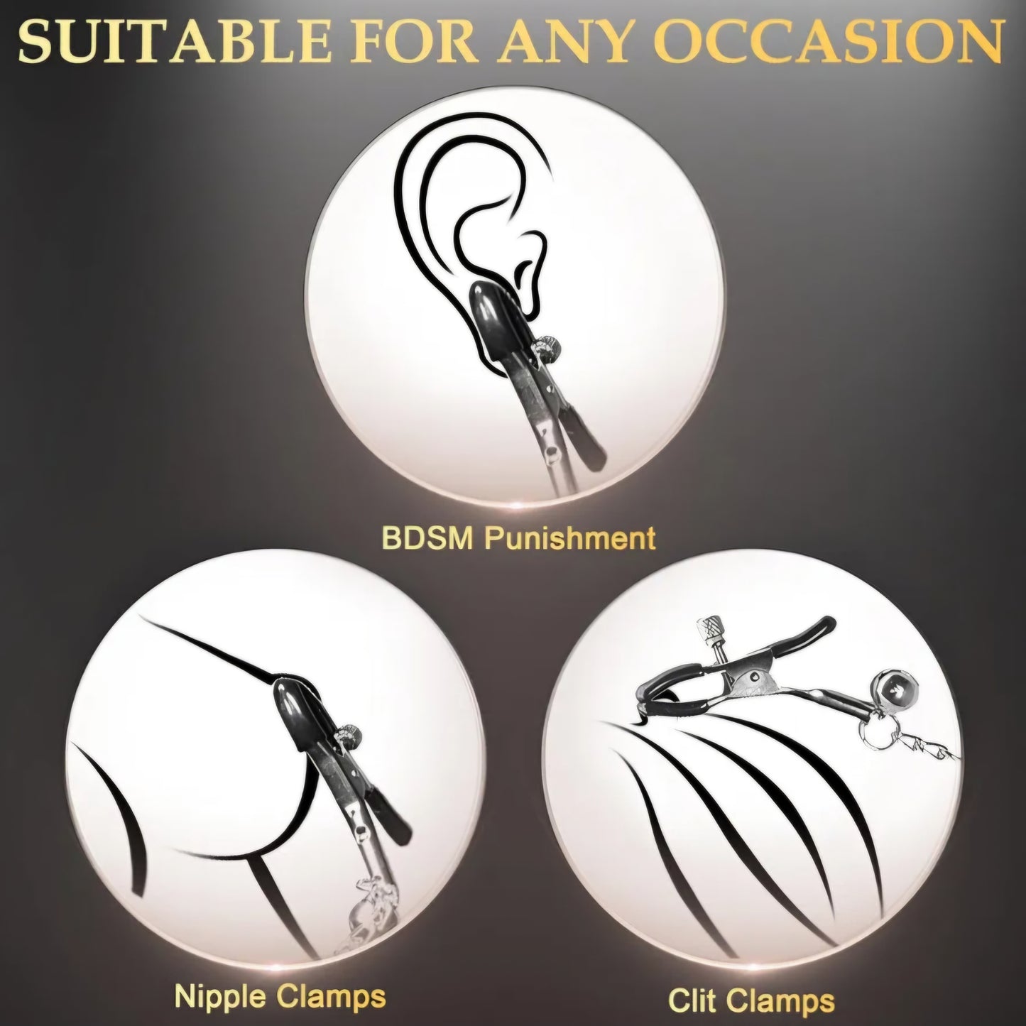 BDSM Nipple Toys Adjustable Metal Nipple Clamps with 4 Replacement Rubber Sleeves, Nipple Clips for Women Men Couples, Breast Stimulation Bondage Sex Toys for Adult Pleasure & Flirting