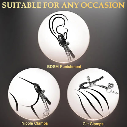 BDSM Nipple Toys Adjustable Metal Nipple Clamps with 4 Replacement Rubber Sleeves, Nipple Clips for Women Men Couples, Breast Stimulation Bondage Sex Toys for Adult Pleasure & Flirting