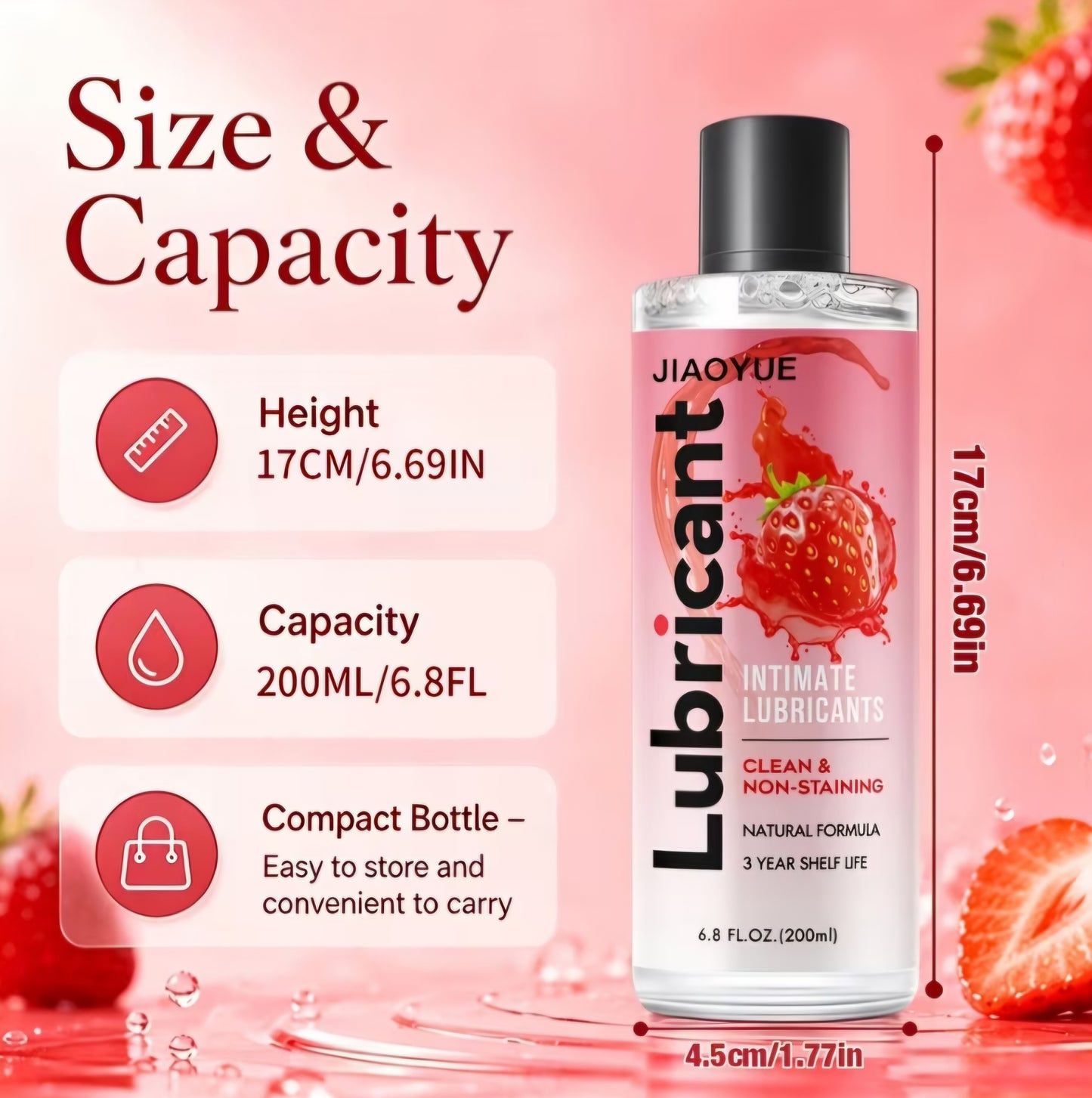 Strawberry Flavored Intimate Lubricant – Water-Based, Long-Lasting Lube & Non-Staining Formula (6.8 fl oz / 200 ml)
