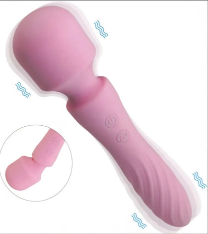 Wand Massager with Double End, Personal Massager, Cordless, Electric Vibrating Wand, Waterproof (Pink)