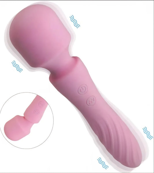 Wand Massager with Double End, Personal Massager, Cordless, Electric Vibrating Wand, Waterproof (Pink)