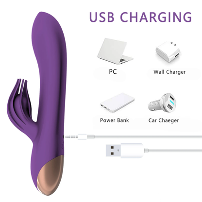Clit Brush Rabbit Vibrator, Dildo, USB Rechargeable, Dual Motors