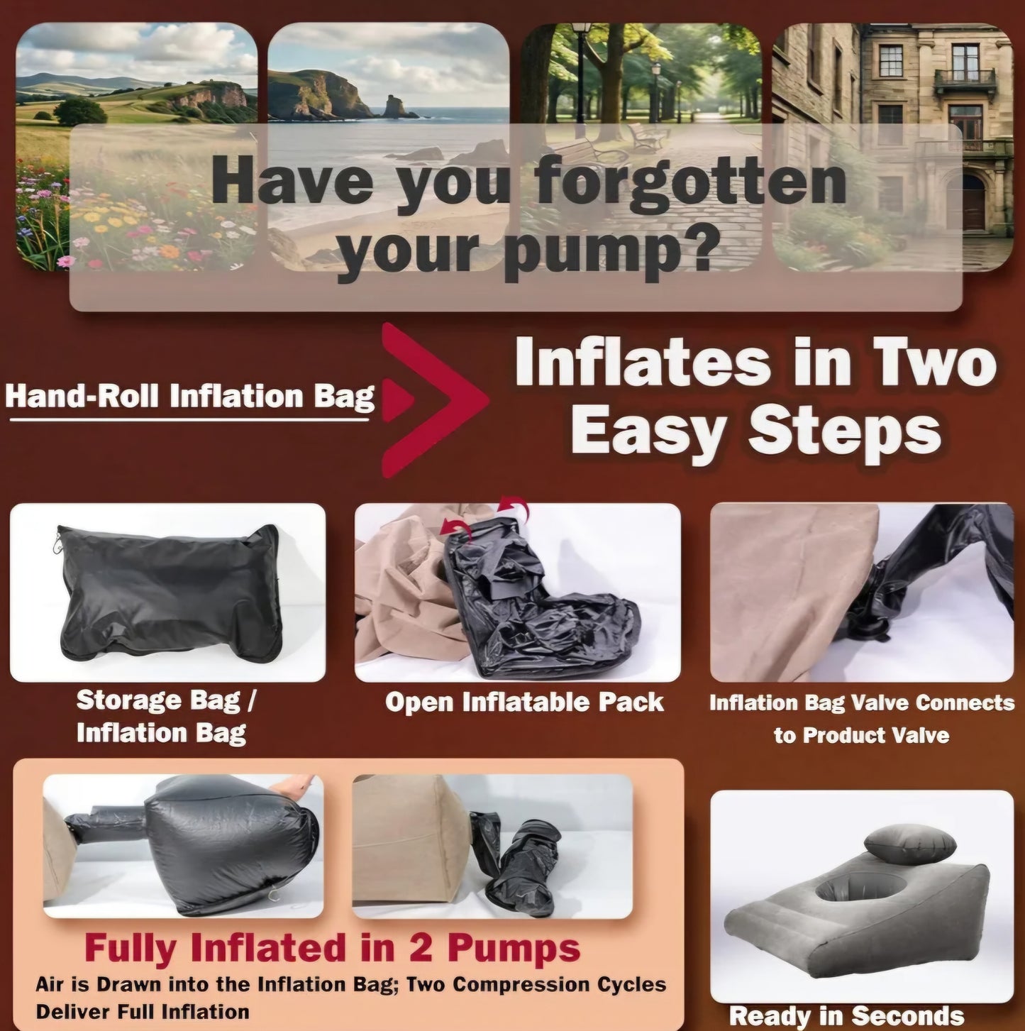 Inflatable Sex Pillow, Triangle Velvet Sex Wedge Cushion, Sex Toys for Adults, Fun Sex Bedroom Stuff for Couples with Eco-Friendly Inflation Bag, Fleshlight Pillow Sex Cushion for Men Women