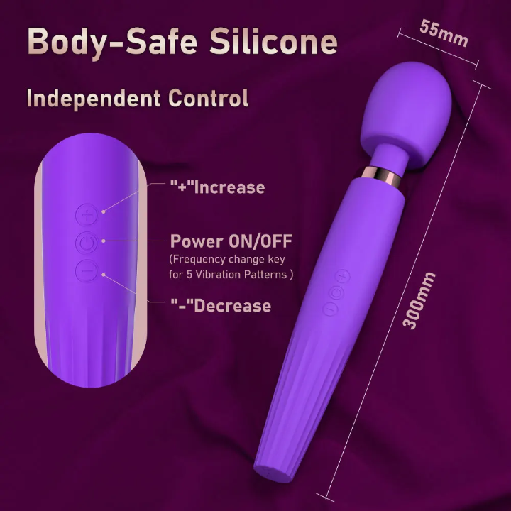 Rechargeable 11.8 Inch Magic Wand Massager – 5 Vibration Modes & 3 Speeds (Black)
